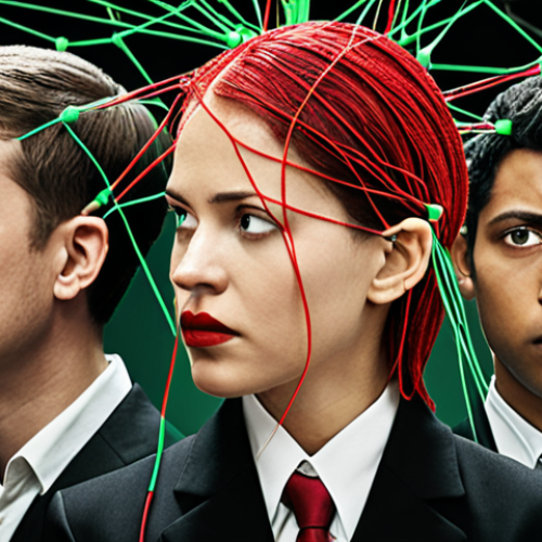 Home 11 **Image Prompt:** A diverse group of people examining a complex algorithm visualized as a network of interconnected nodes, some highlighted red (representing bias), others green (representing fairness). Focus on the expressions of concern and determination on their faces. Style: Modern, slightly abstract, emphasizing the tension between technology and human values.